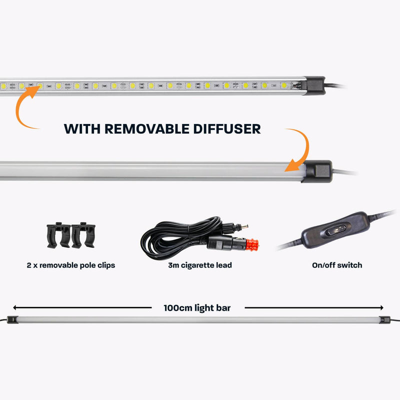 HardKorr 100CM (1m) White LED Light Bar Kit With Diffuser