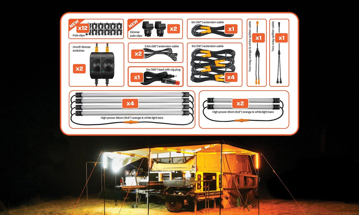HardKorr 6 BAR Orange/White LED Camping Light Kit with Diffusers