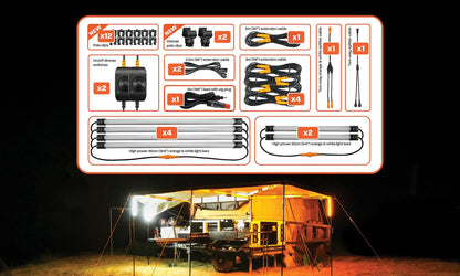 HardKorr 6 BAR Orange/White LED Camping Light Kit with Diffusers