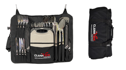 Clearview 24-piece camping cutlery set open and folded