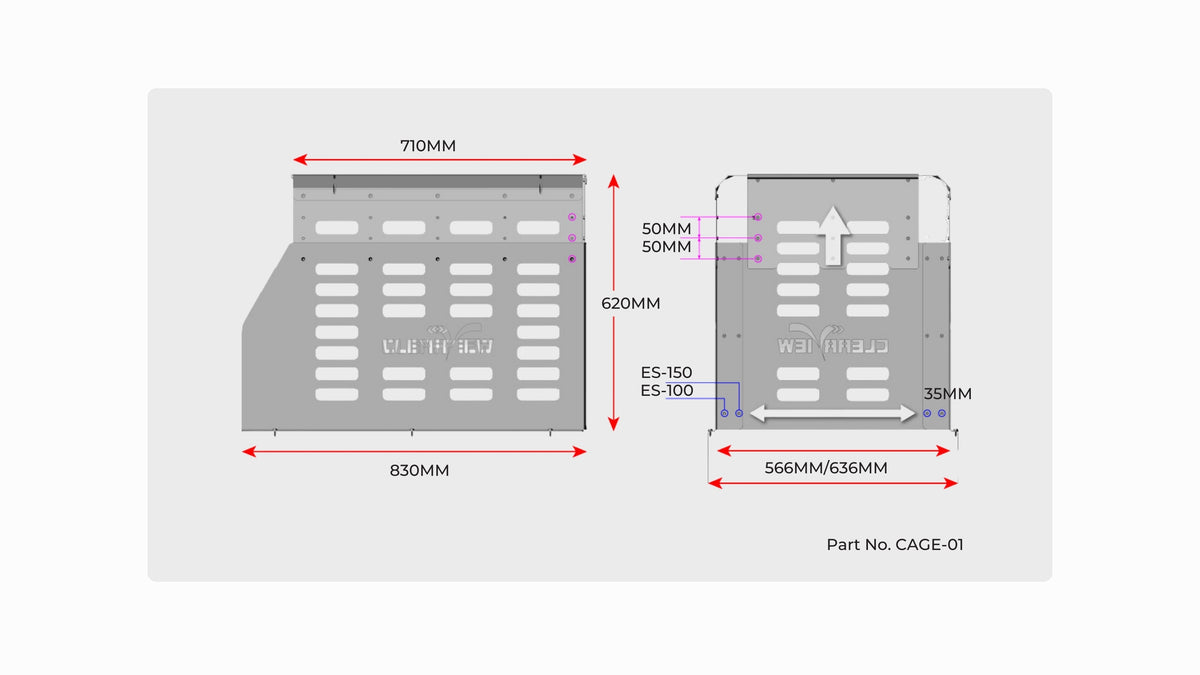 Clearview Fridge Cage dimensions and adjustment ranges