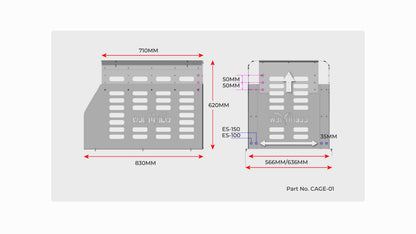 Clearview Fridge Cage dimensions and adjustment ranges