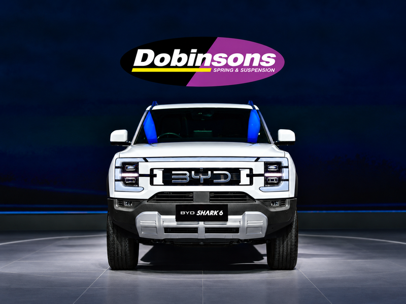 BYD Shark 6 front view with complete Dobinsons logo — vehicle illustration