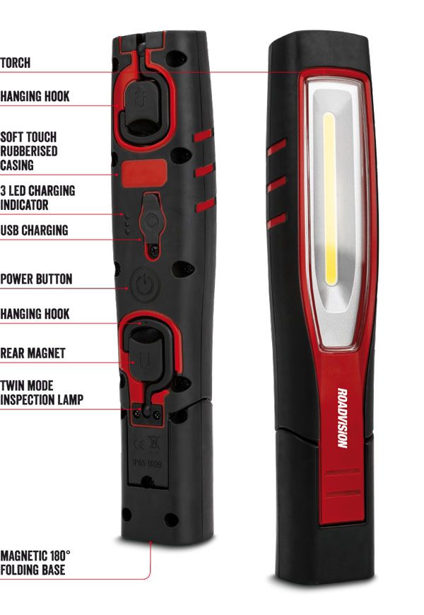 Roadvision LED Hand Held Workshop Lamp 1000lm + Torch Magnetic /Hook USB-C Charge 260x53x39mm - RHL101000, image 3